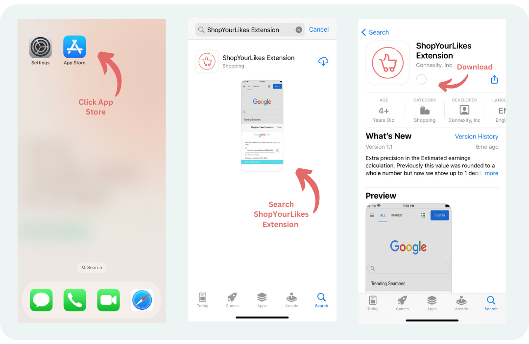 instructions how to download the Shop Your Likes Extension app