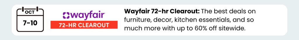Wayfair 72-hr clearout sale