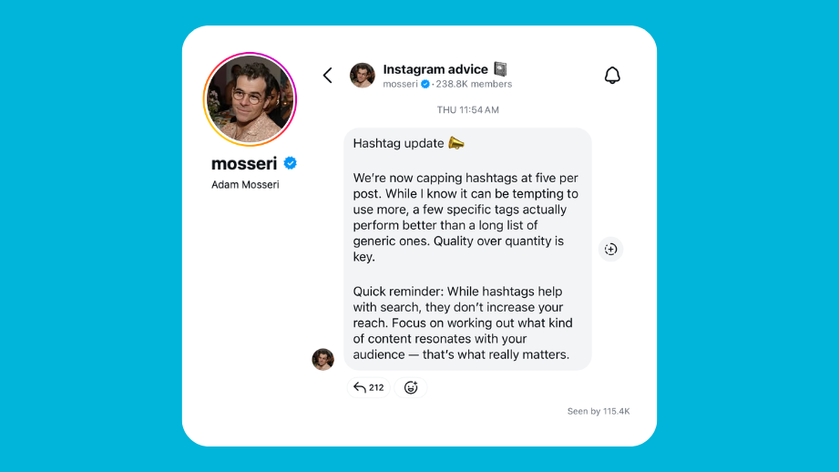 Instagram hashtag update Adam Mosseri